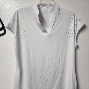 Tanmolo White Laser cut Details Polyester Blend Stretch Tshirt Large